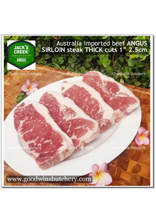Beef Sirloin / Striploin / Porterhouse / Has Luar Australia BLACK ANGUS STEER (young cattle) Jack's Creek frozen STEAK THICK CUTS 1" 2.5cm (price/kg 2-3pcs)
